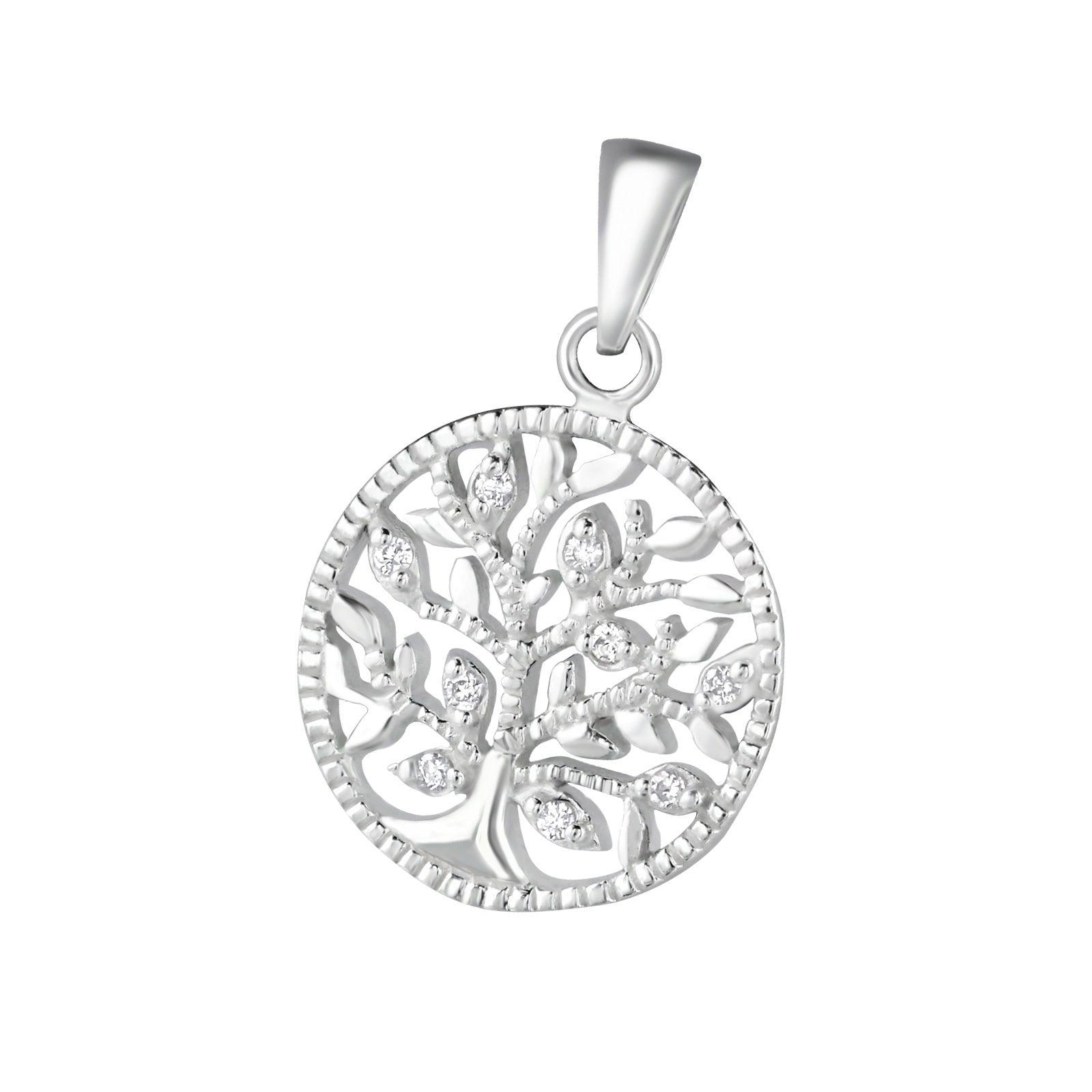 Silver pendant, Tree of Life with Cubic Zirconia