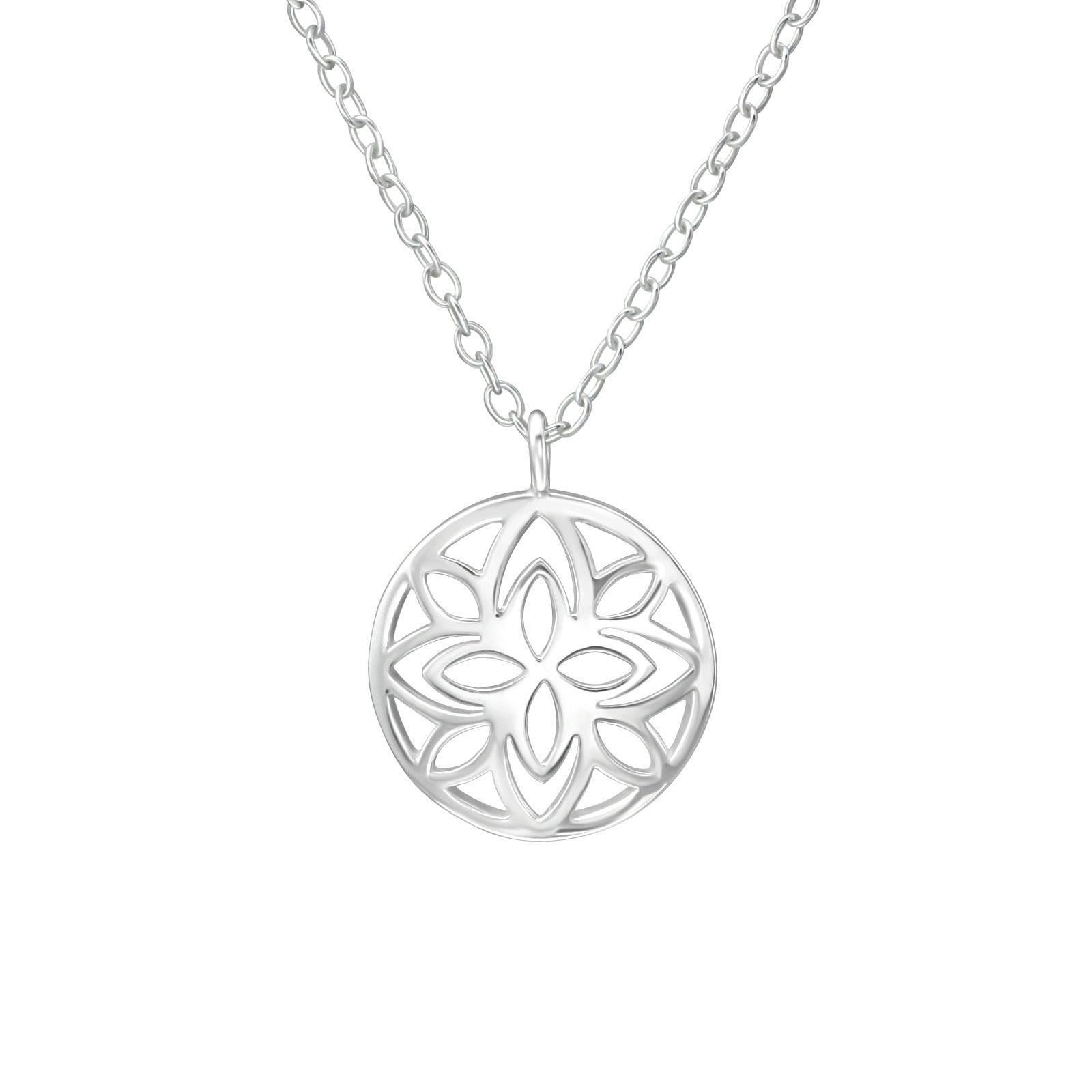 Silver necklace, Round Patterned Necklace