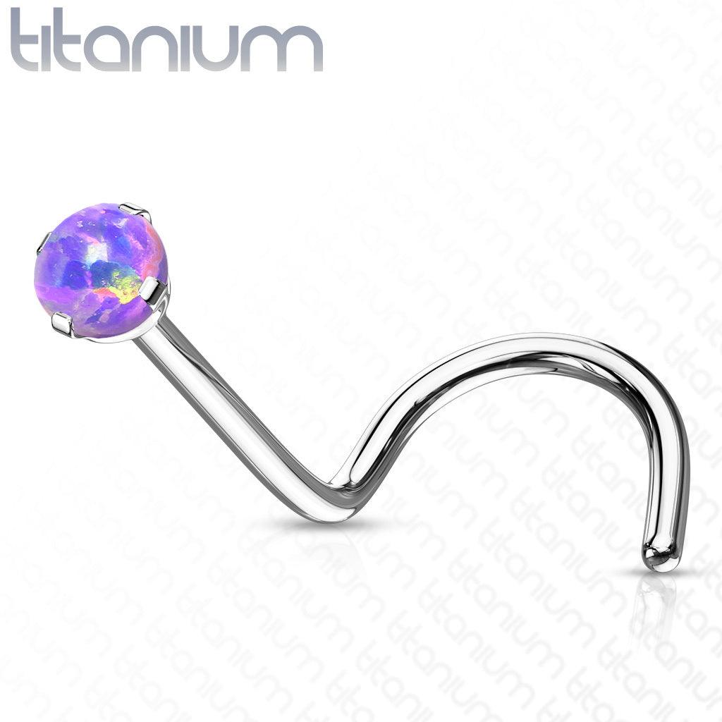 Nose stud, nose stud Implant Grade Titanium Prong Set Opal in Purple