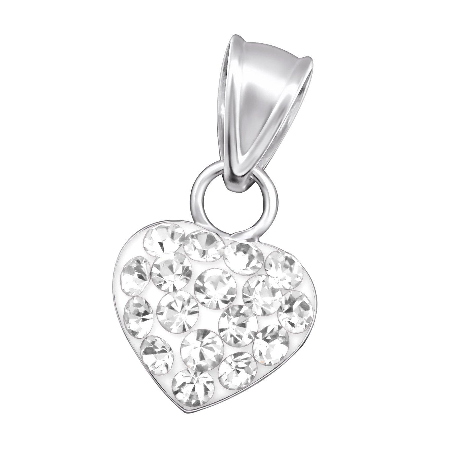 Silver pendant, Delicate heart with small crystals