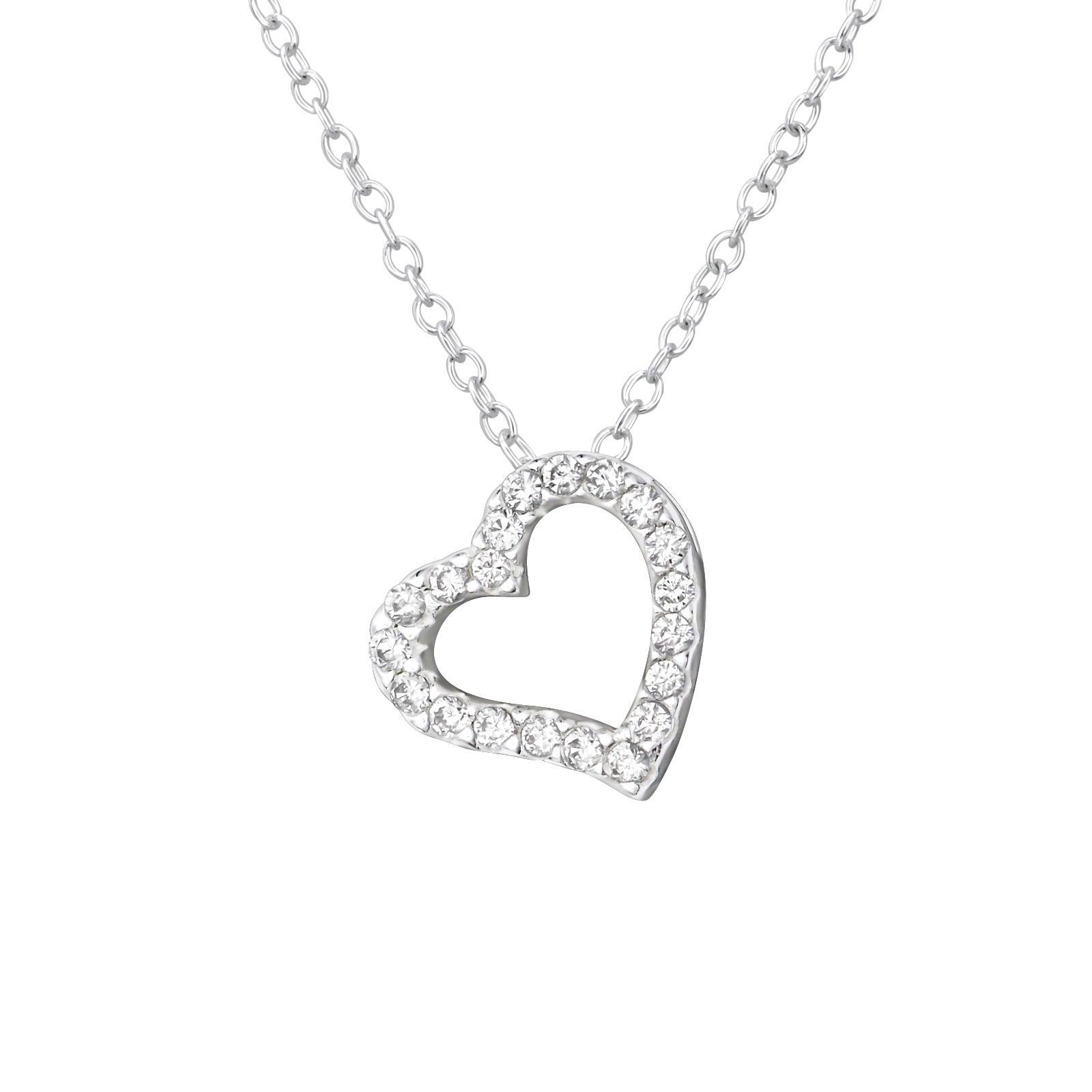 Silver Heart Necklace CZ Light