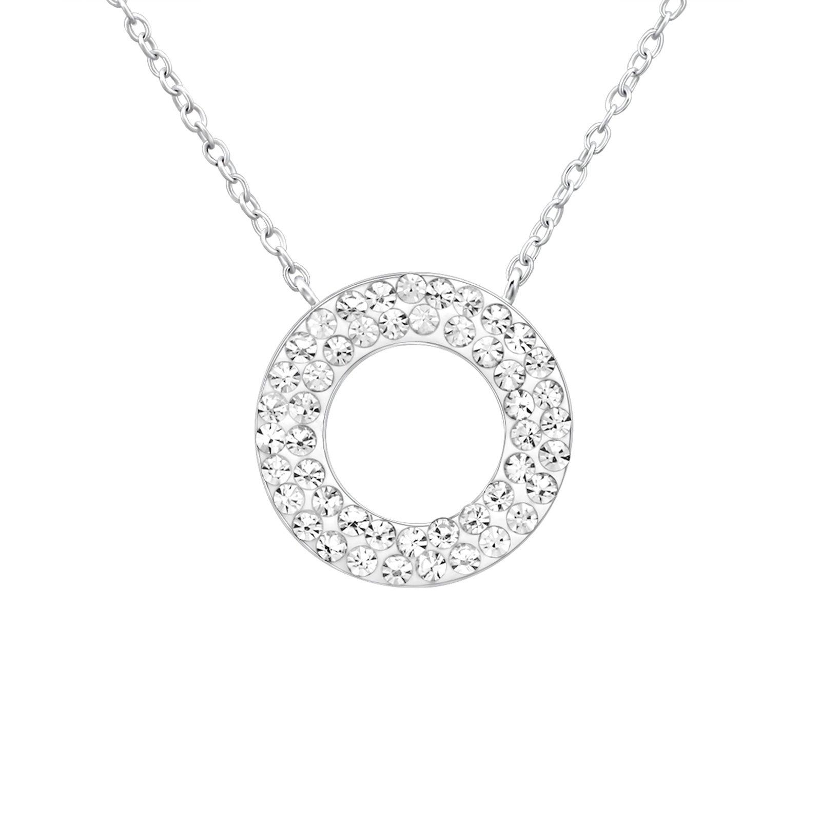 Hopeinen kaulakoru, Elegant Crystal Round Necklace