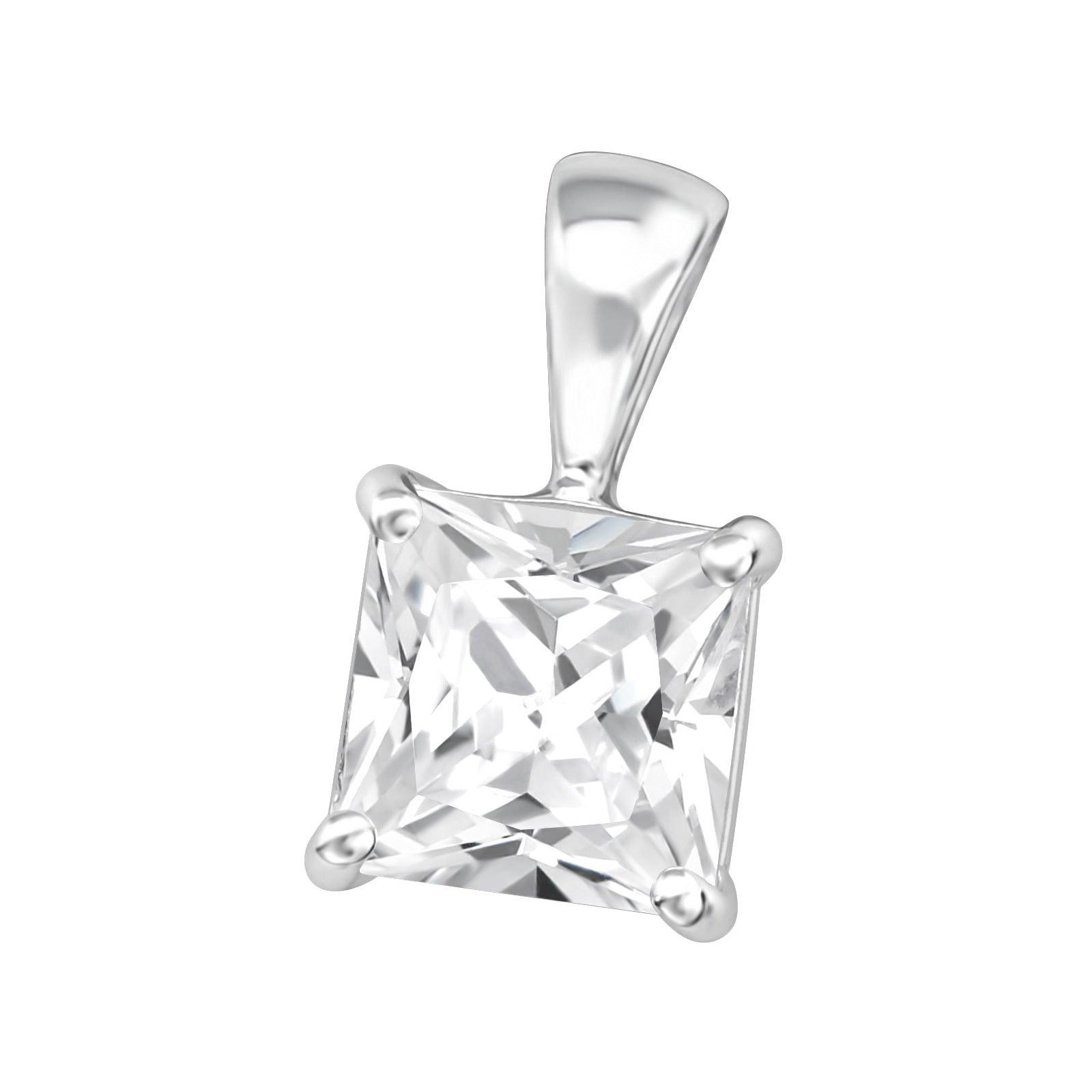 Silver pendant, Simple Square Pendant with CZ