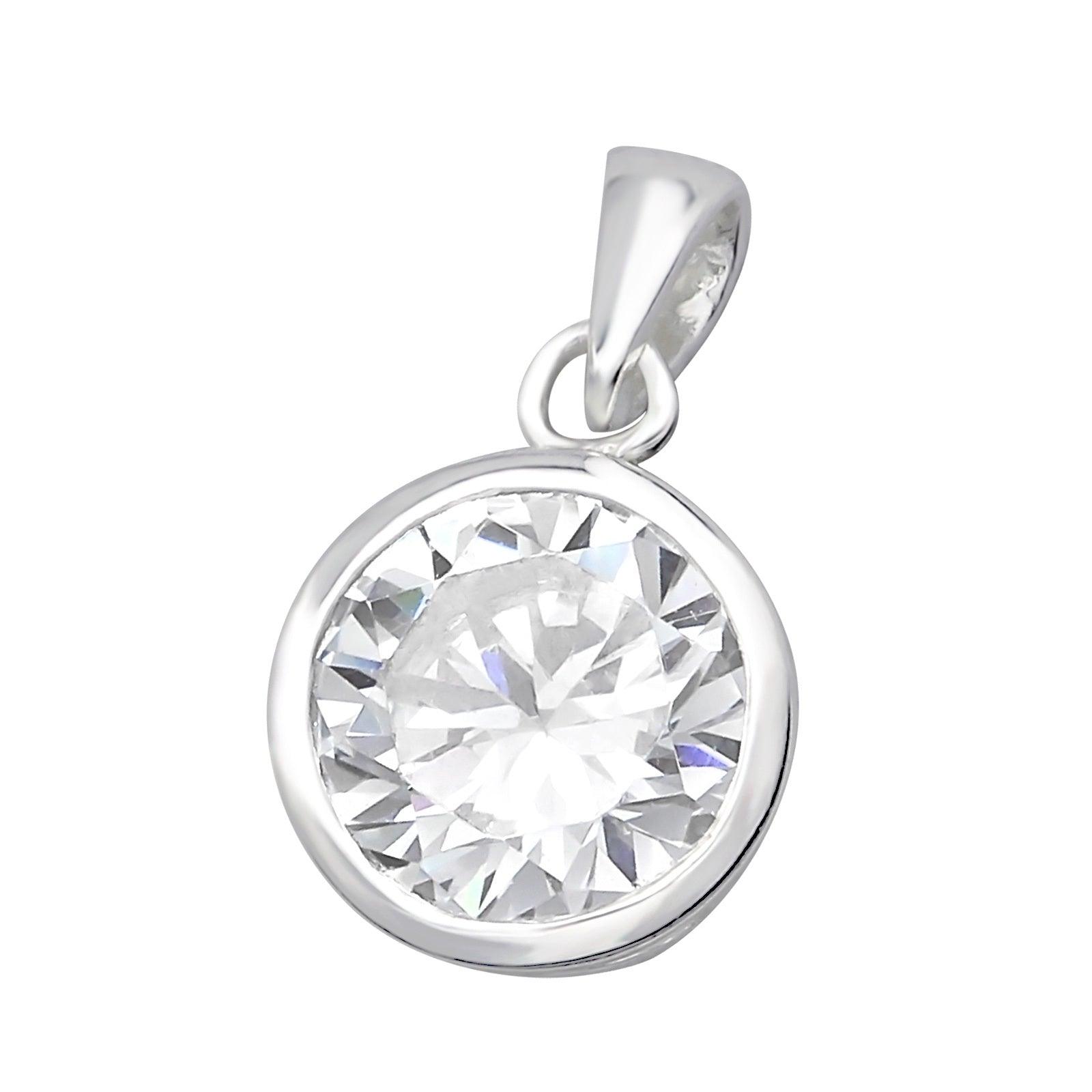 Hopeinen riipus, Classic Round Pendant with CZ