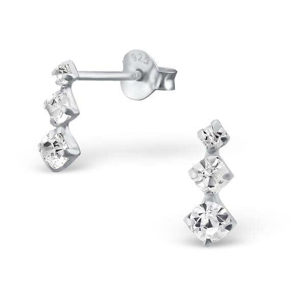 Silver Bar Ear Studs with Crystal