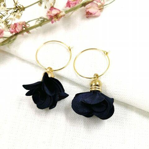 2 in 1 earrings, Daisy (blue-black)