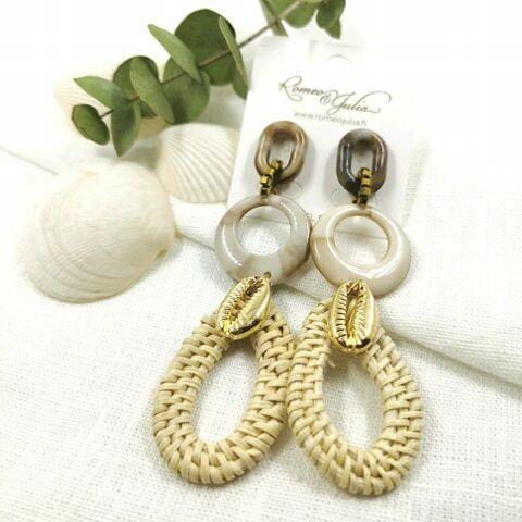 Rattan earrings, Natural Rattan Earrings with Marble Details