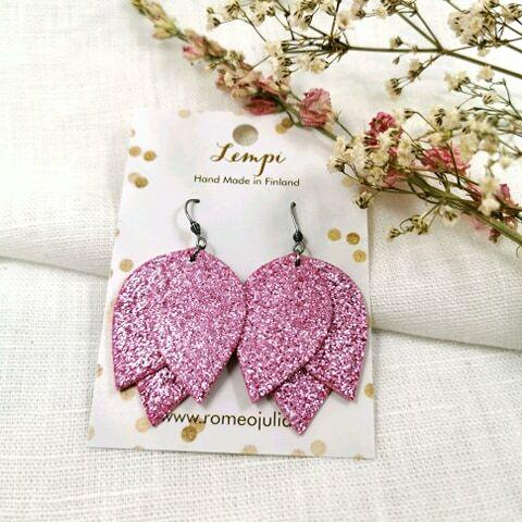 LEMPI earrings, Tulip (pink glitter, pinker shade)