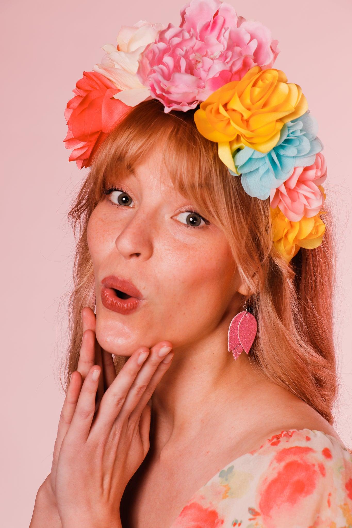 LEMPI earrings, Tulip (pink glitter, pinker shade)