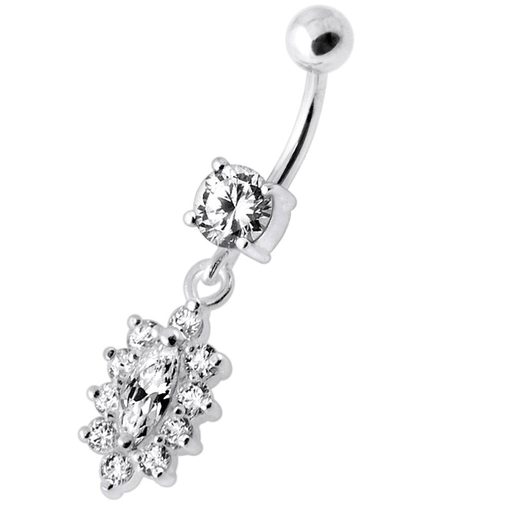 Titanium navel ring, Allison -clear navel ring with graceful ornamentation