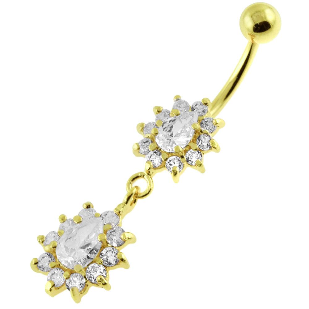 Gold-plated belly button ring, Lucy-decorated clear belly button ring