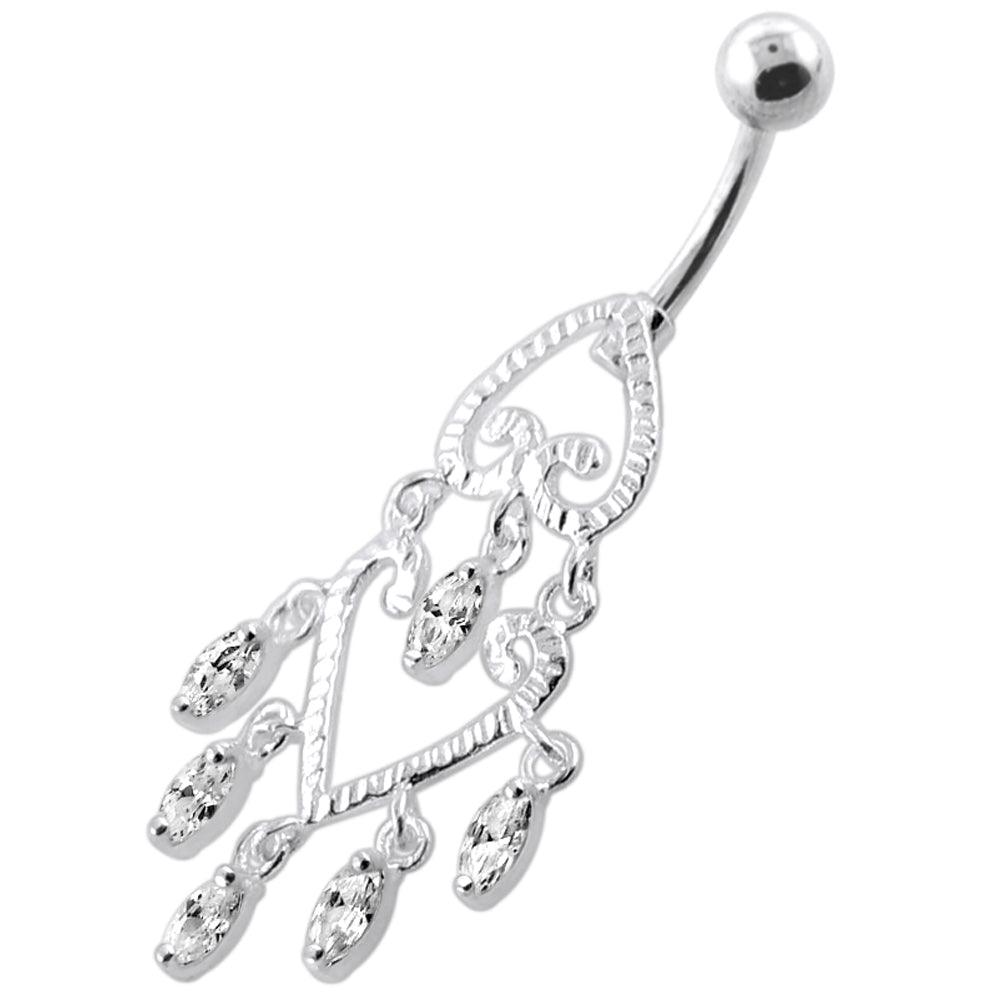 Silver belly button ring with titanium stem, Bohemian CZ (various lengths)