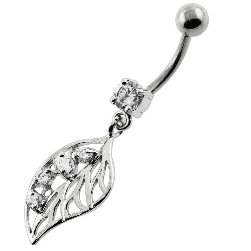 Silver belly button ring with titanium stem, Classic CZ Dangle (various lengths)