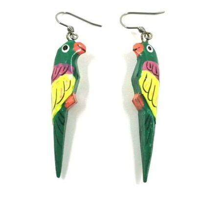 Wooden earrings, Parrot (dark green)