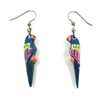 Wooden earrings, Little Parrot (dark blue)