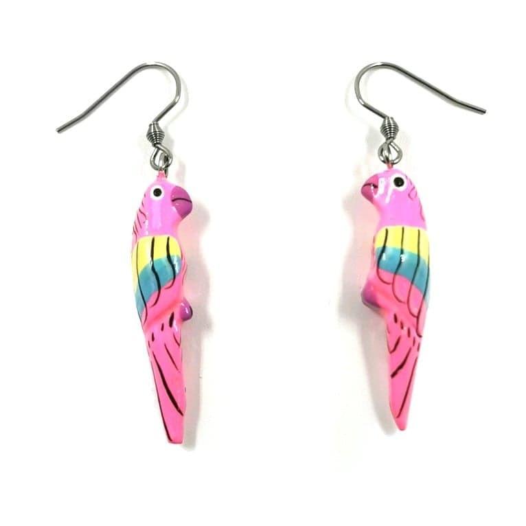 Wooden earrings, Little Parrot (pink)