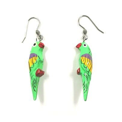 Wooden earrings, Little Parrot (light green)