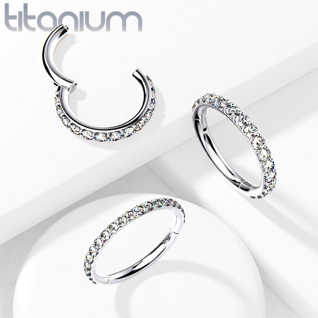 Piercing ring, Titanium Hinged Segment Hoop Rings with CZ