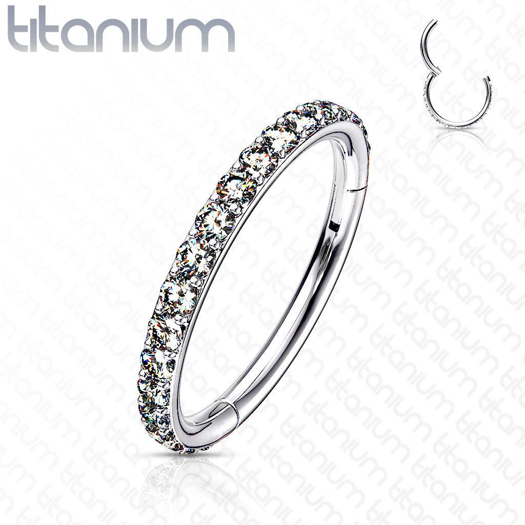 Piercing ring, Titanium Hinged Segment Hoop Rings with CZ