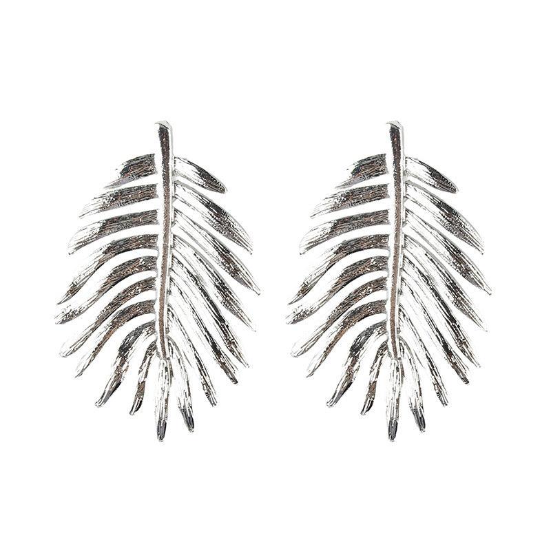 Statement-korvakorut, Large Bohemian Leaf Earrings in Silver