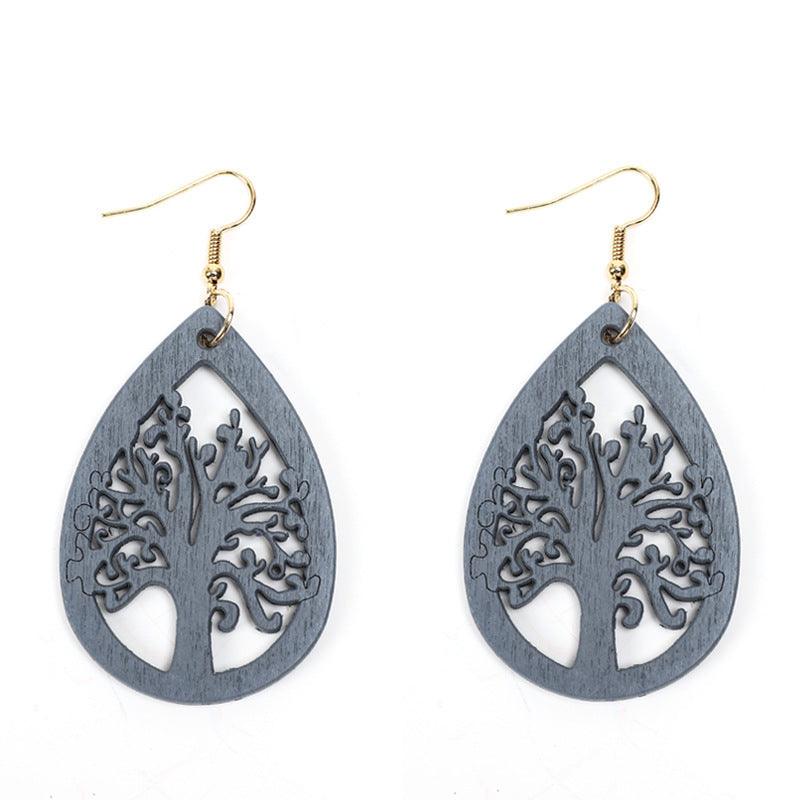 Wooden earrings, Tree of Life in Grey