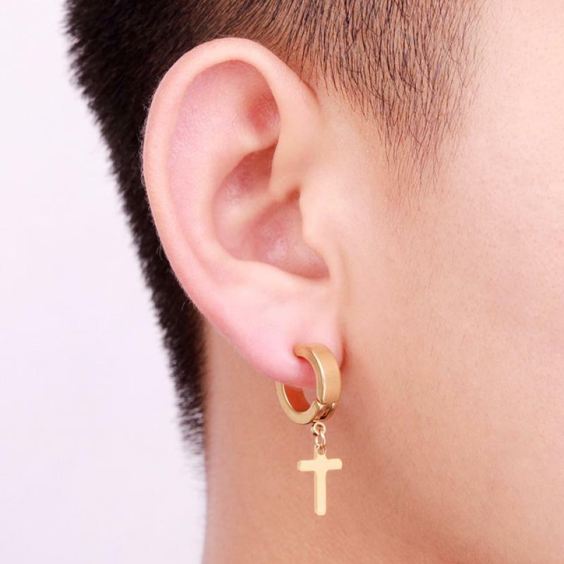 Surgical steel rings, Stainless Steel Cross Hoops in Gold