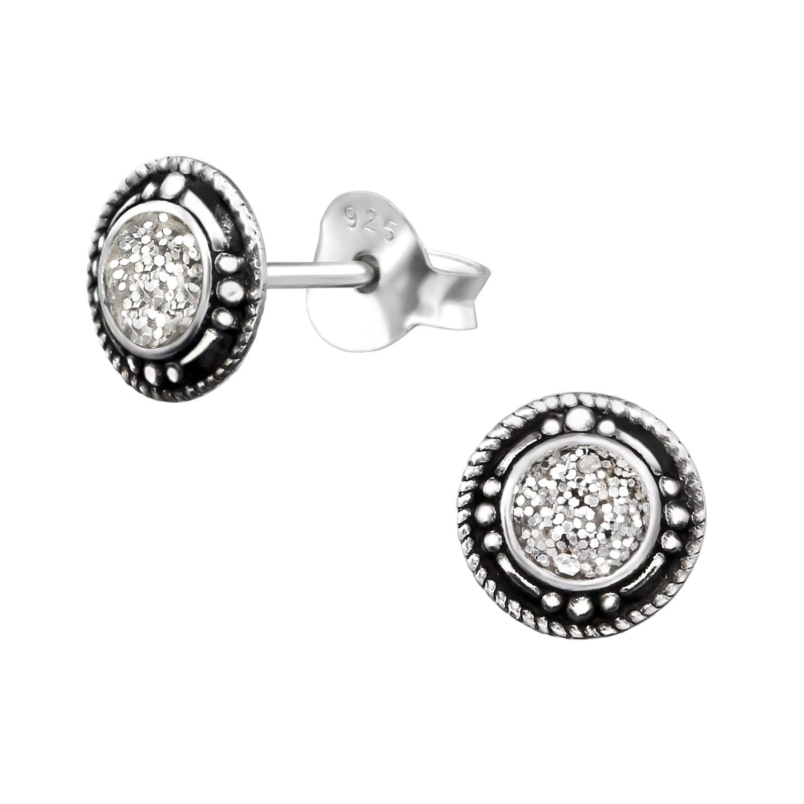 Hopeiset korvanapit, Silver Round Ear Studs with Epoxy