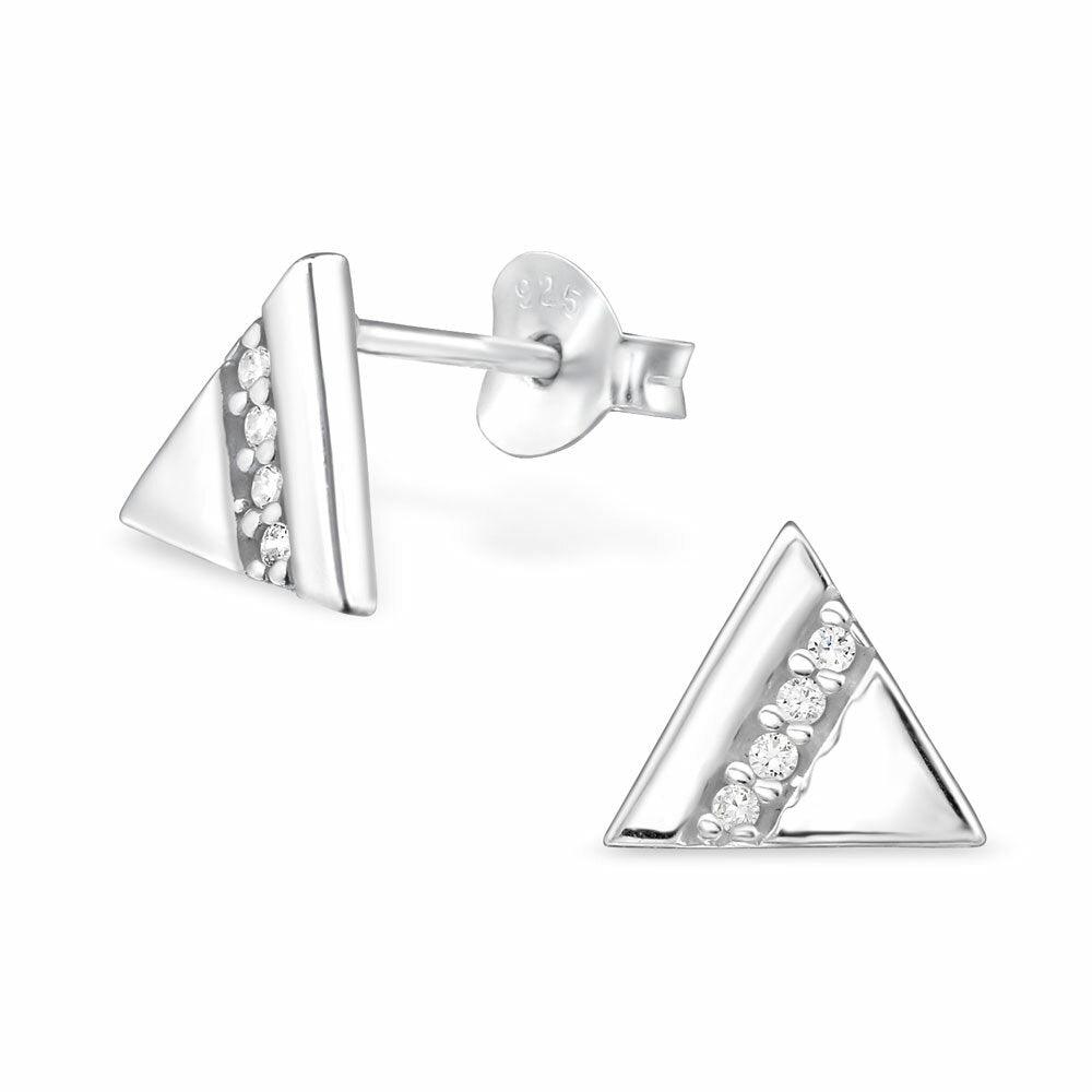 Silver earrings, Triangle Ear Studs with Cubic Zirconia