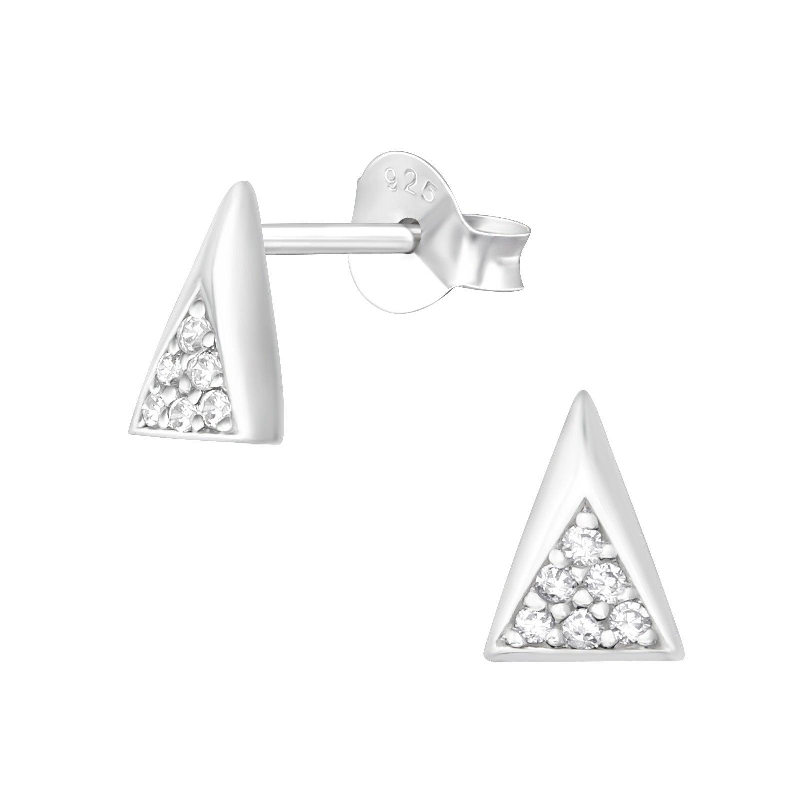 Silver ear studs, Narrow Triangle Ear Studs with Cubic Zirconia