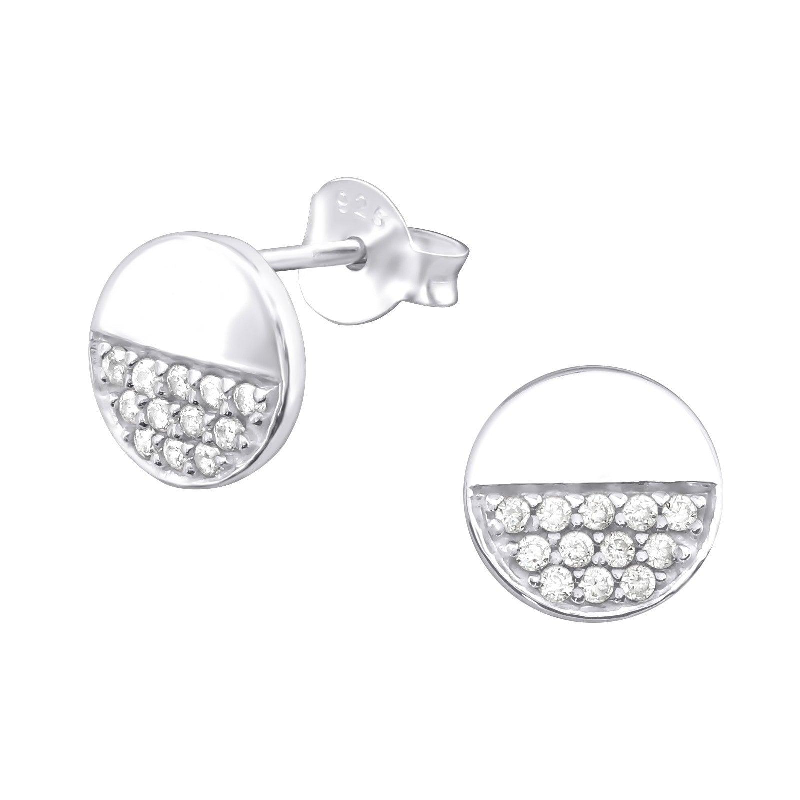 Silver earrings, Round Ear Studs with Cubic Zirconia