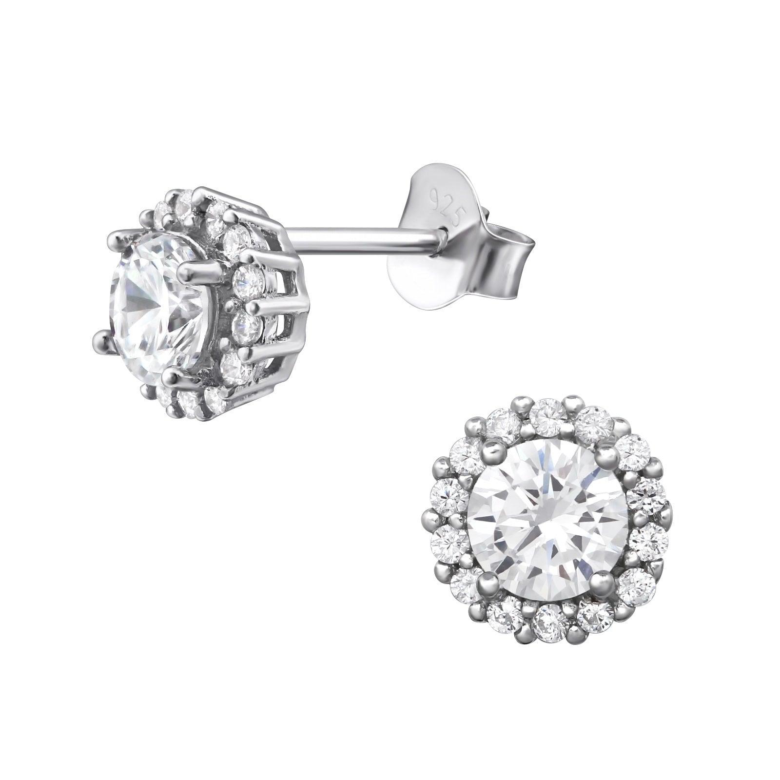 Silver studs, Romantic Round Earrings with Cubic Zirconia