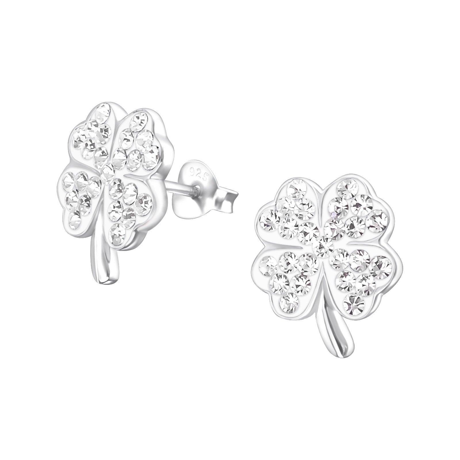 Hopeiset korvanapit, Large Glover Ear Studs with Crystals