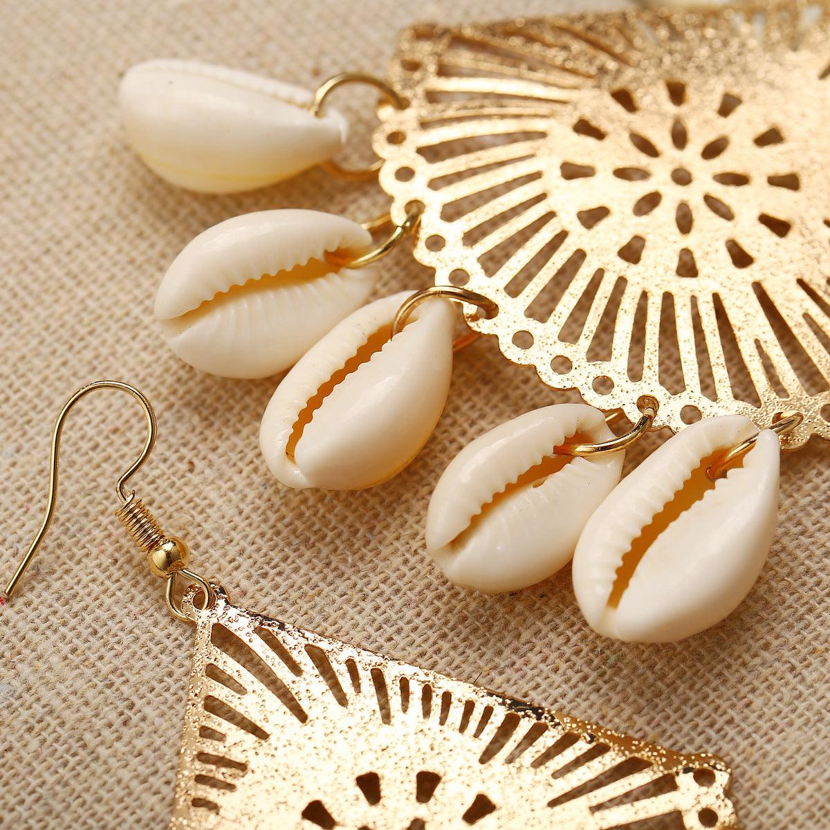 Earrings, PAPARAZZI|Gold and Lace Seashell Earrings