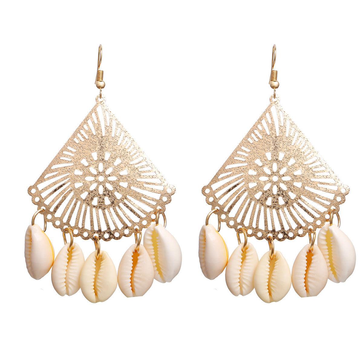 Earrings, PAPARAZZI|Gold and Lace Seashell Earrings