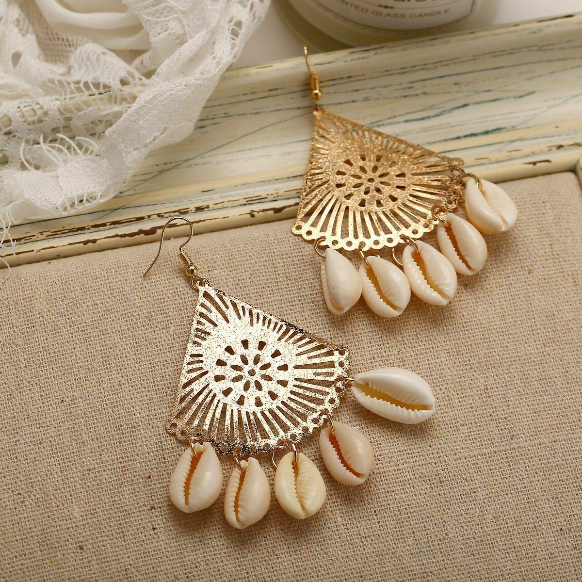 Earrings, PAPARAZZI|Gold and Lace Seashell Earrings