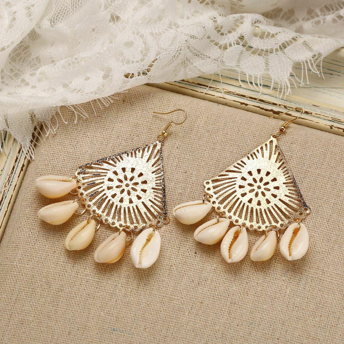 Earrings, PAPARAZZI|Gold and Lace Seashell Earrings