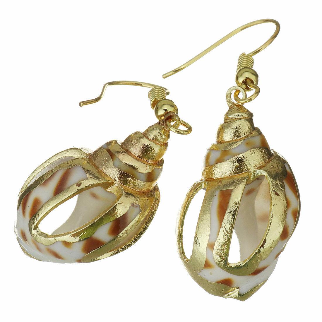 Earrings, PAPARAZZI|Gold and Brown Seashell Earrings