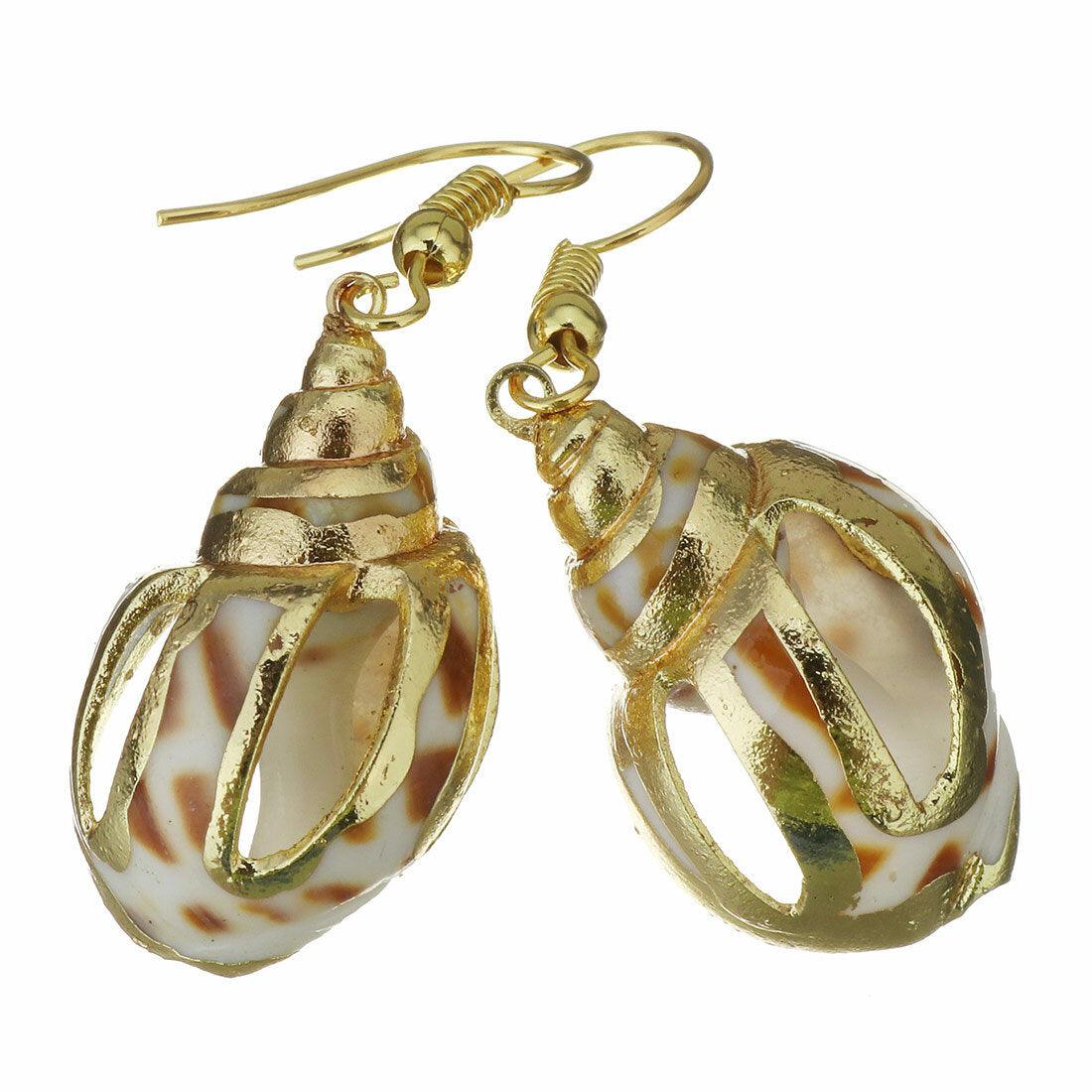 Earrings, PAPARAZZI|Gold and Brown Seashell Earrings