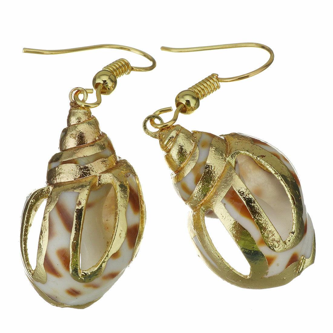 Earrings, PAPARAZZI|Gold and Brown Seashell Earrings