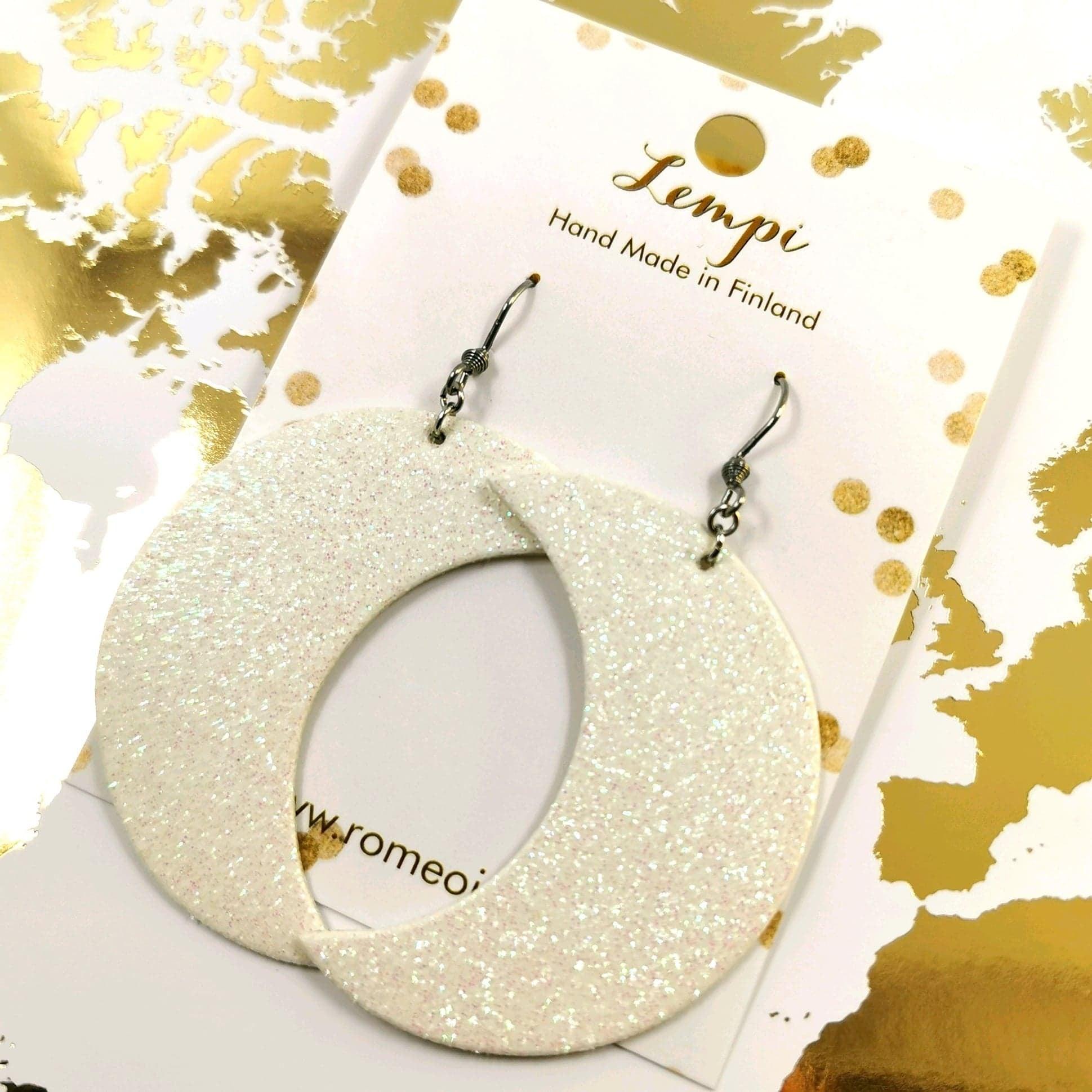 LEMPI earrings, Moon (white glitter)