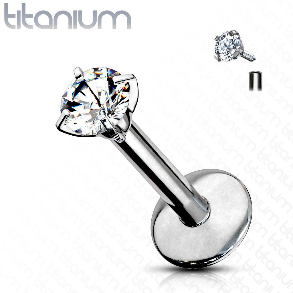 Cartilage jewelry/tragus jewelry, Titanium Round Large 4mm CZ