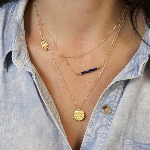 Layered Necklace, FRENCH RIVIERA|Delicate Fatimas Hand Necklace in Gold