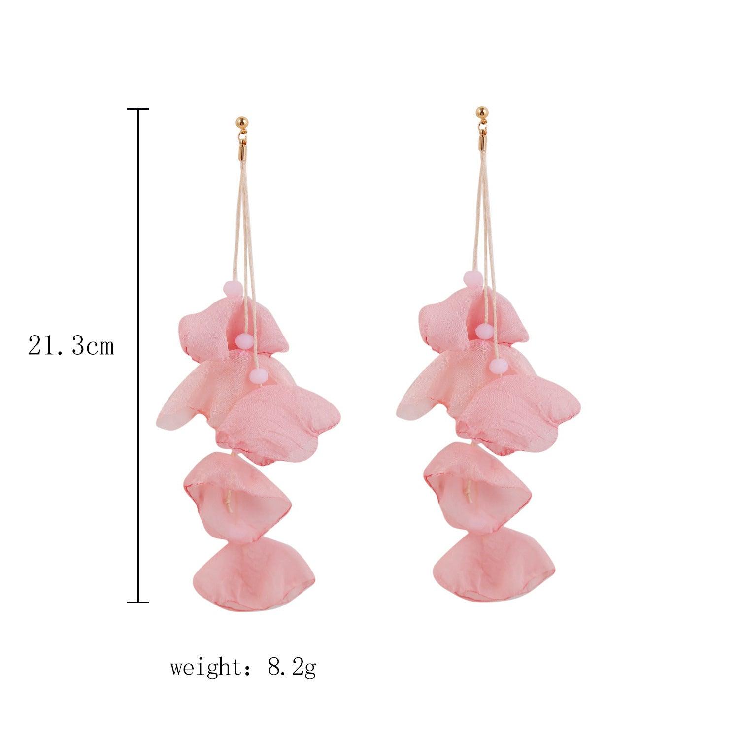 Korvakorut, FRENCH RIVIERA|Extra Long Soft Pink Flower Earrings