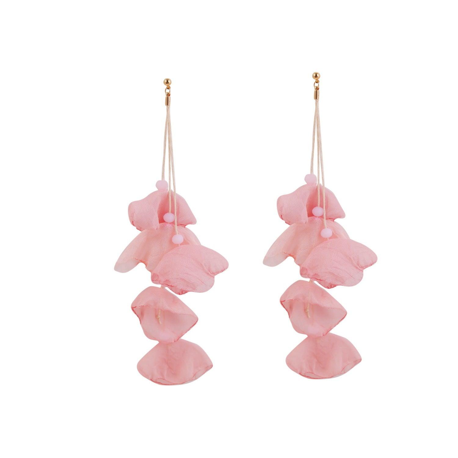 Korvakorut, FRENCH RIVIERA|Extra Long Soft Pink Flower Earrings