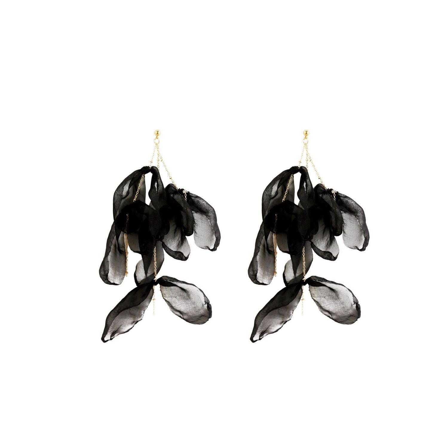 Korvakorut, FRENCH RIVIERA|Long Black Flower Earrings