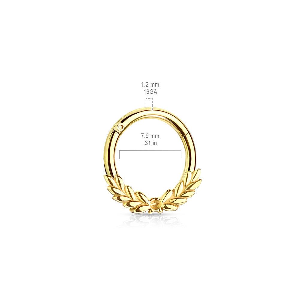 Piercing ring, Laurel Leaves Front Hinged Hoop Rings in Gold