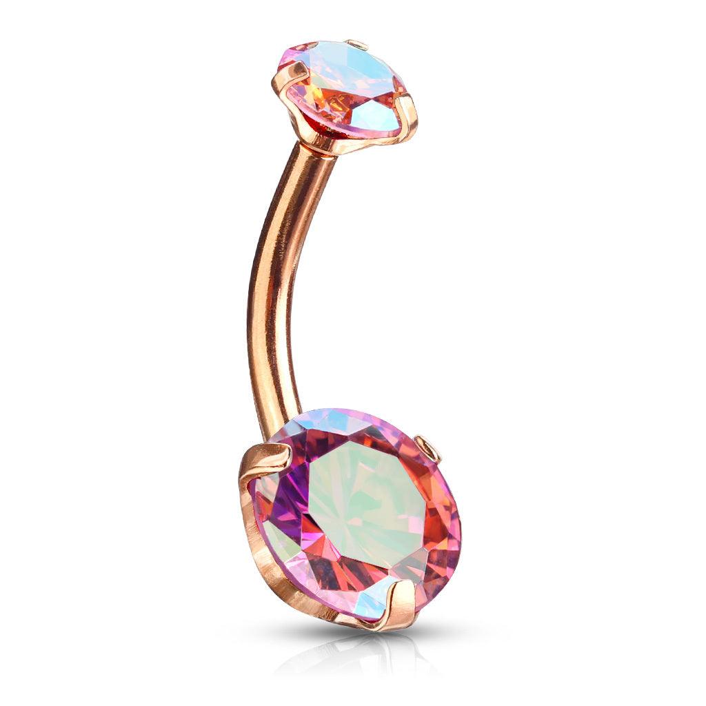 Pole necklace, Prong Set Round CZ in AB Pink/Rosegold