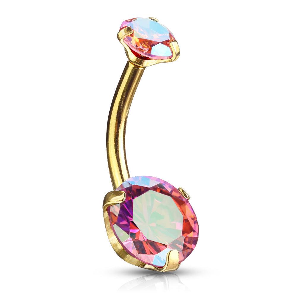 Pole necklace, Prong Set Round CZ in AB Pink/Gold