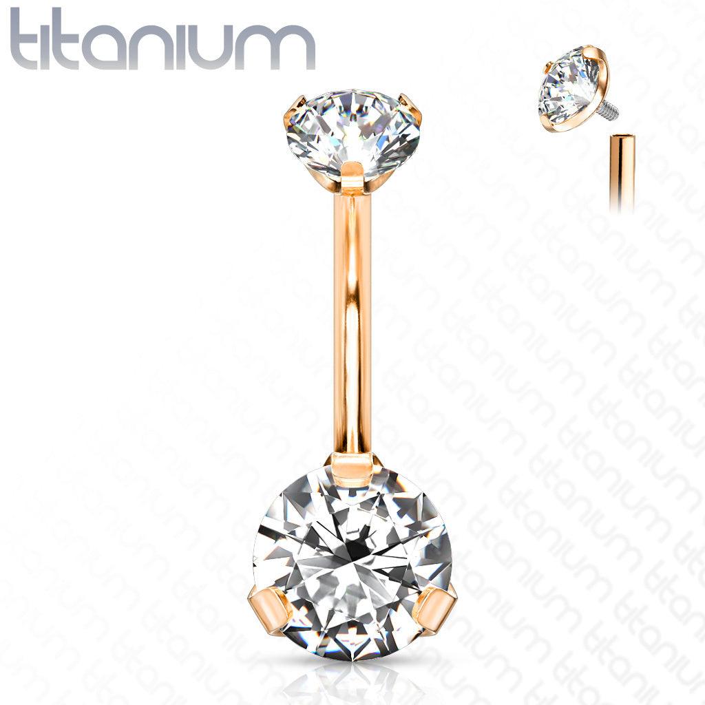 Pole jewelry, Titanium Prong Set Round CZ in Clear/Rosegold