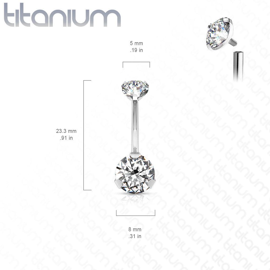 Pole jewelry, Titanium Prong Set Round CZ in Clear/Rosegold